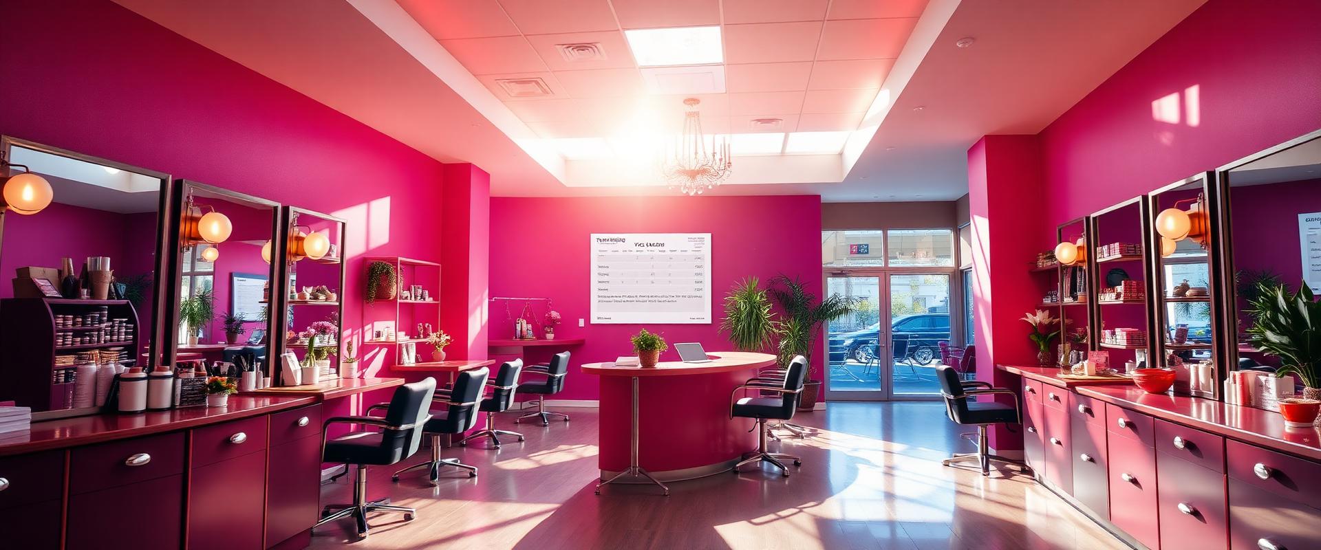 Bright salon reception with a fully booked appointment display