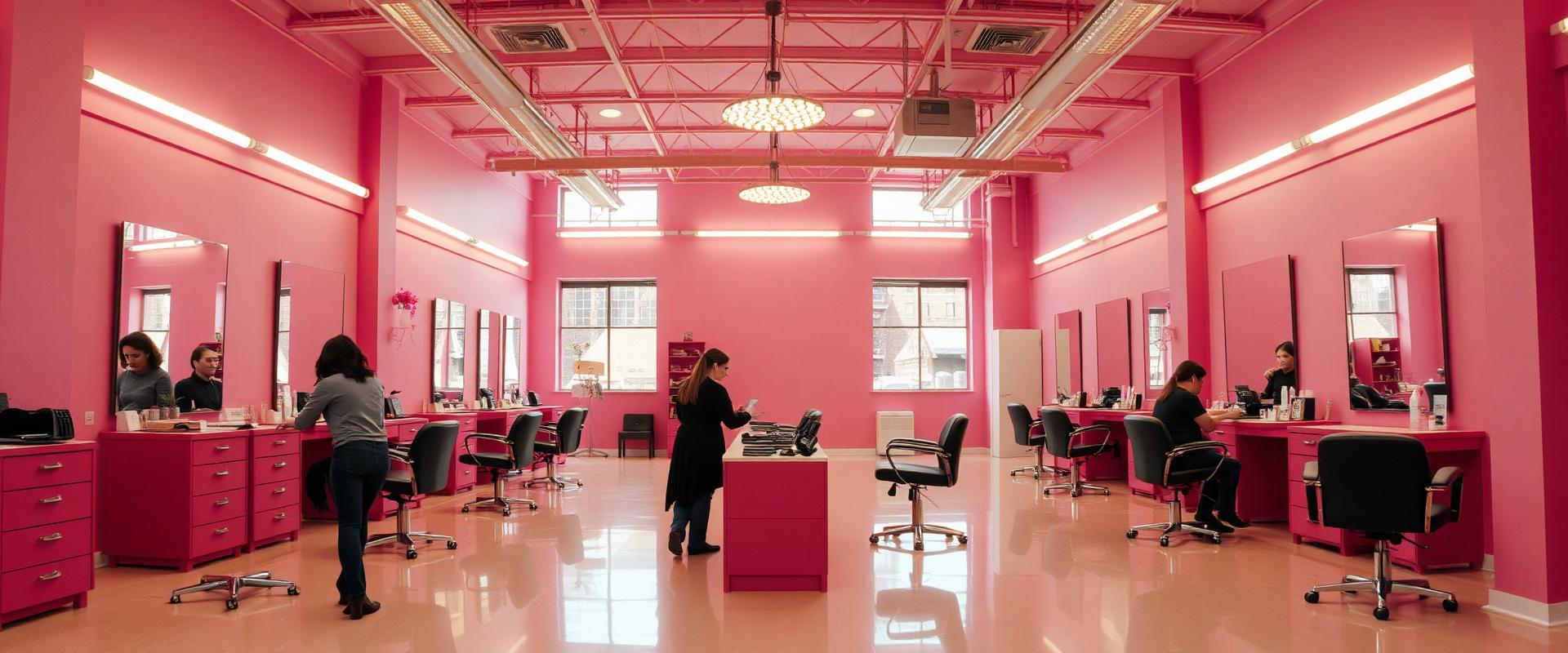 Bright salon where independent stylists work at their own rented stations