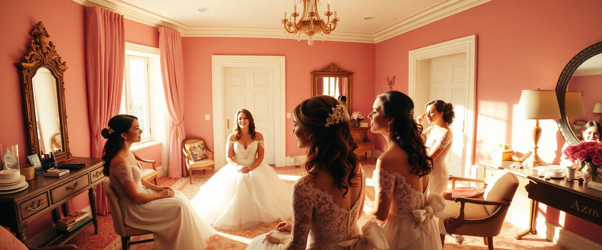 Bridal party having hair and makeup done in a sunlit suite