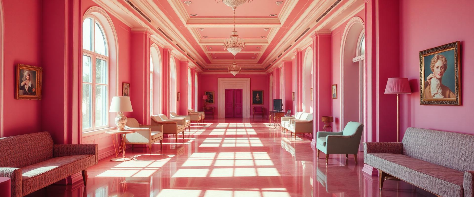 Sunlit corridor of bright salon suites